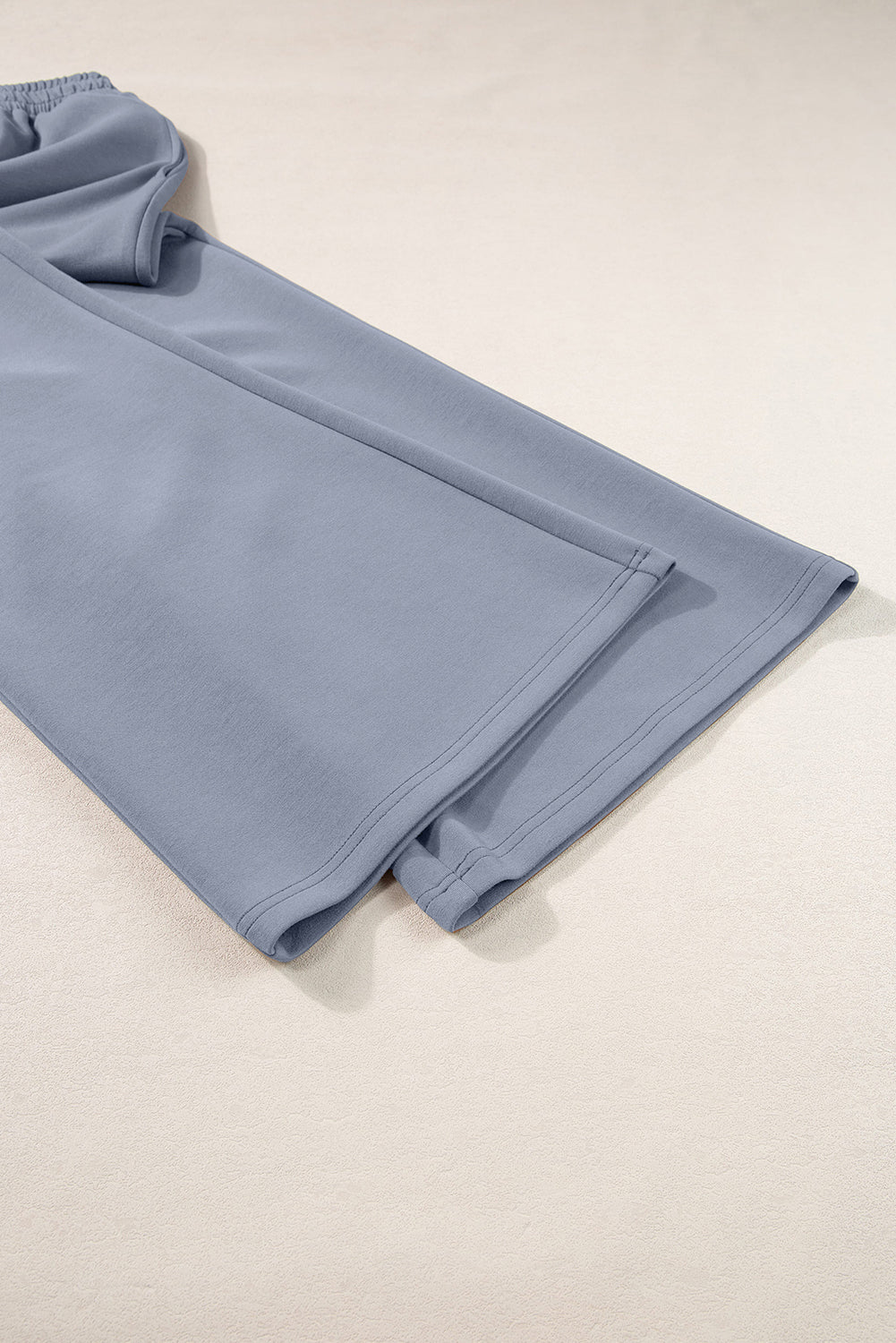 Dusk Blue Solid Color Cowl Neck Drawstring Pullover Wide Leg Athleisure Pants Set