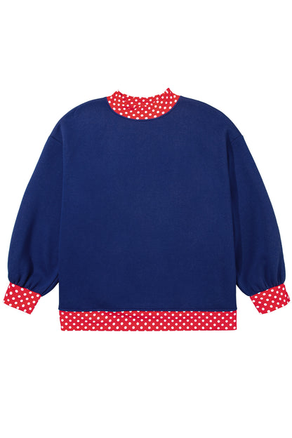 Dirty blue Polka Dot Patchwork Round Neck Plus Size Sweatshirt