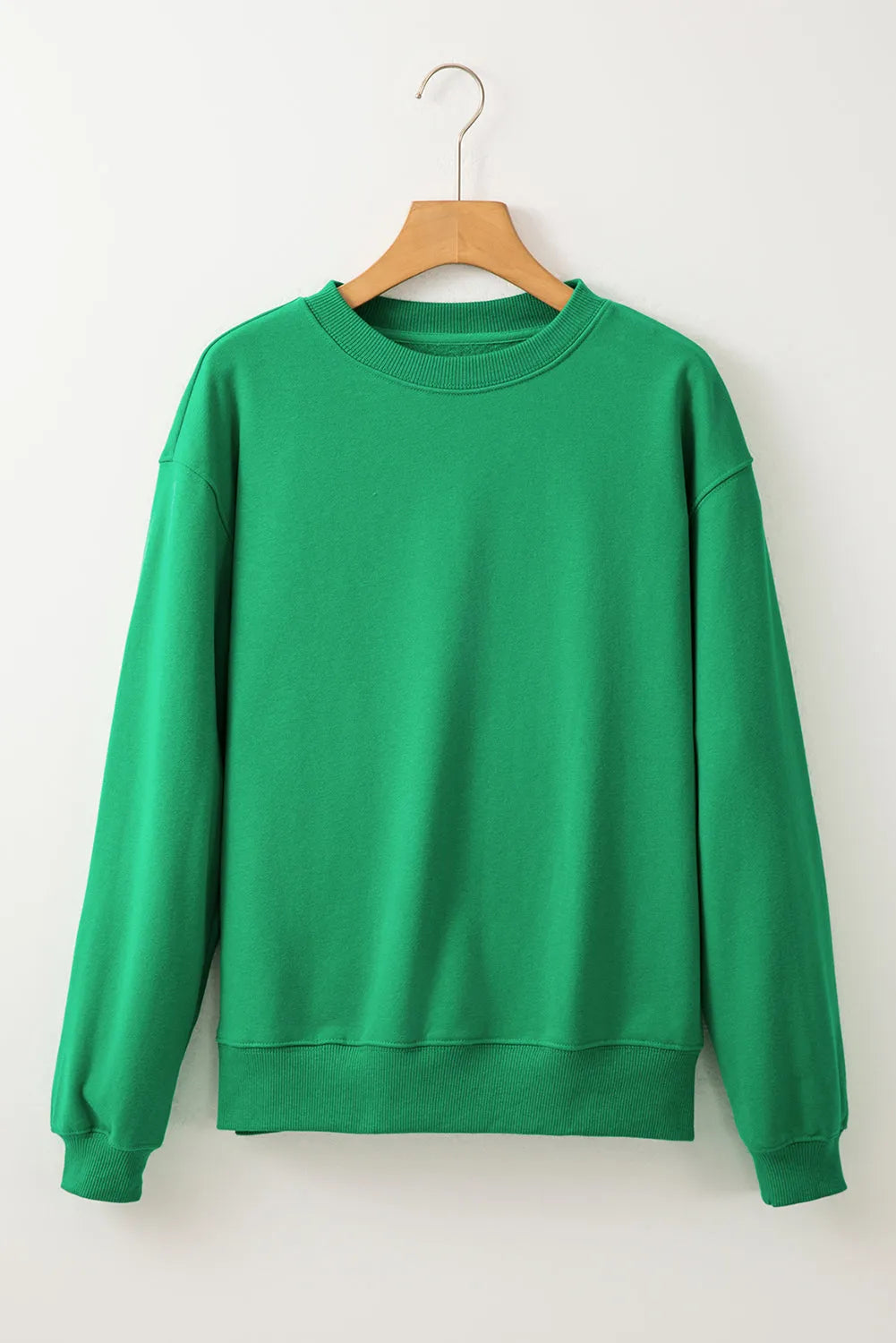 Dark Green Solid Fleece Lined Drop Shoulder Terry Sweatshirt - Chic Meadow Boutique 