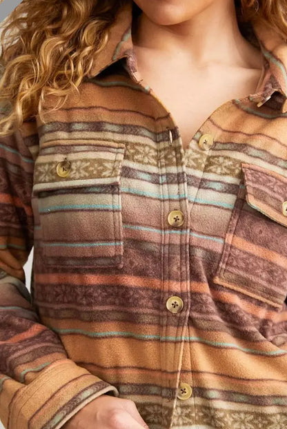 Brown Western Print Fleece Shacket - Chic Meadow Boutique 