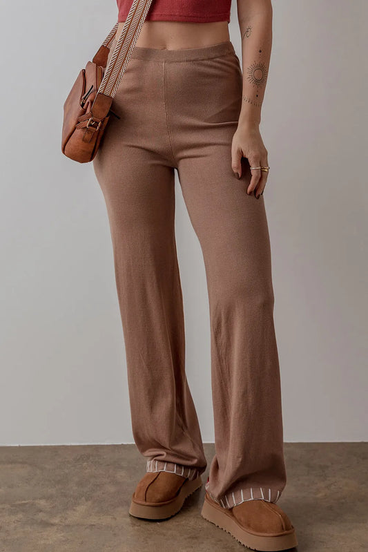 Straw Yellow High Waist Straight Leg Knitted Pants - Chic Meadow Boutique 