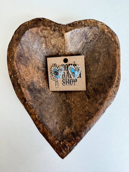 Western Turquoise Heart Post Earrings