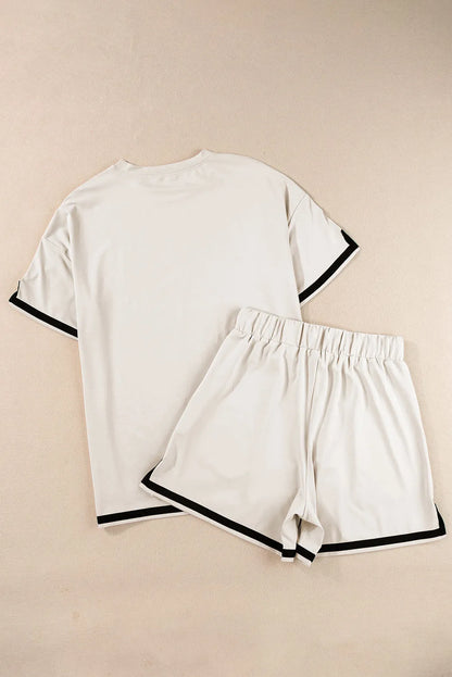 Apricot Contrast Trim Tee and Shorts Set - Chic Meadow Boutique 