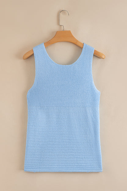 Beau Blue Horizontal Ribbing Patchwork Swing Sweater Tank