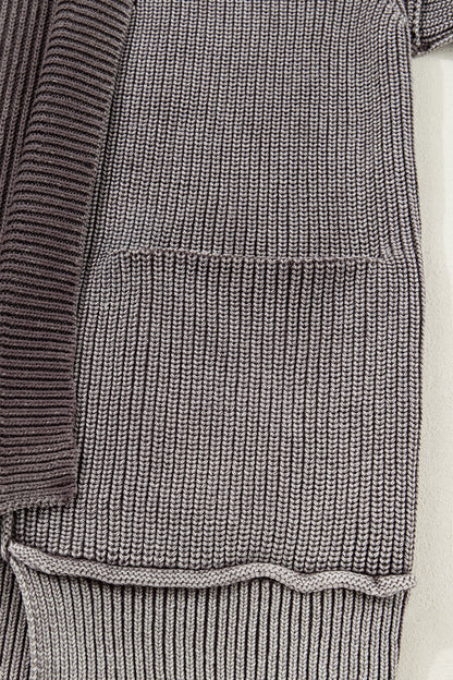 Dark Brown Mineral Wash Exposed Seam Patchwork Knit Open Sweater Cardigan