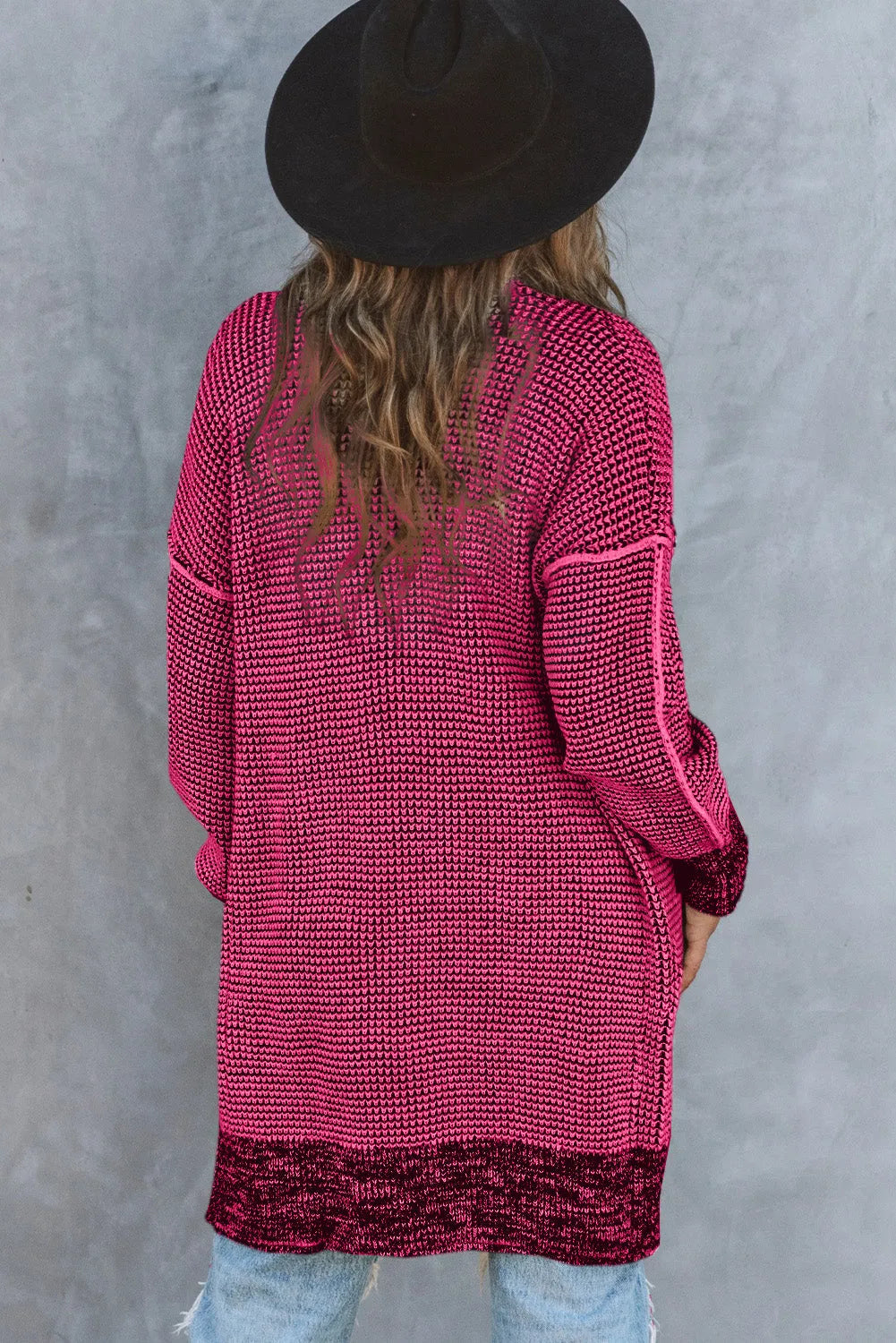 Rose Plaid Knitted Long Open Front Cardigan - Chic Meadow Boutique 