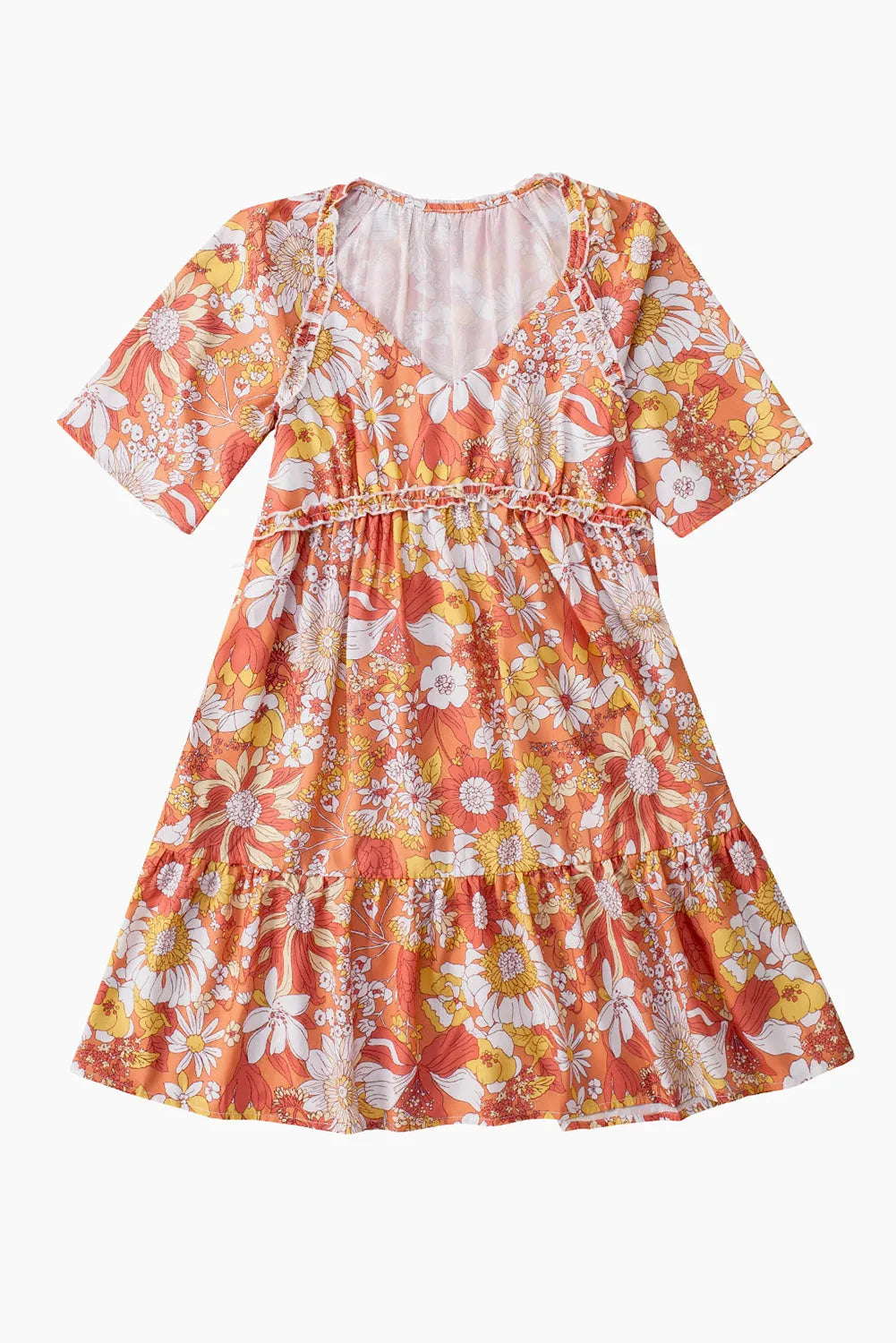 Orange Wide Flutter Sleeve Floral Dress - Chic Meadow Boutique 