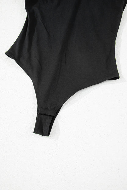 Black Solid Color Pleated One Shoulder Bodysuit