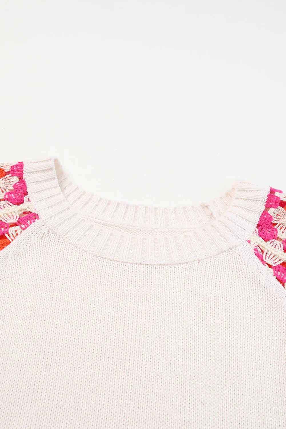 Rose Crochet Puff Sleeve Contrast Knit Sweater - Chic Meadow Boutique 