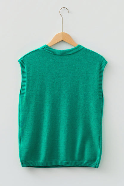 Bright Green Horse Bit Embroidered Loose Short Sleeve Sweater