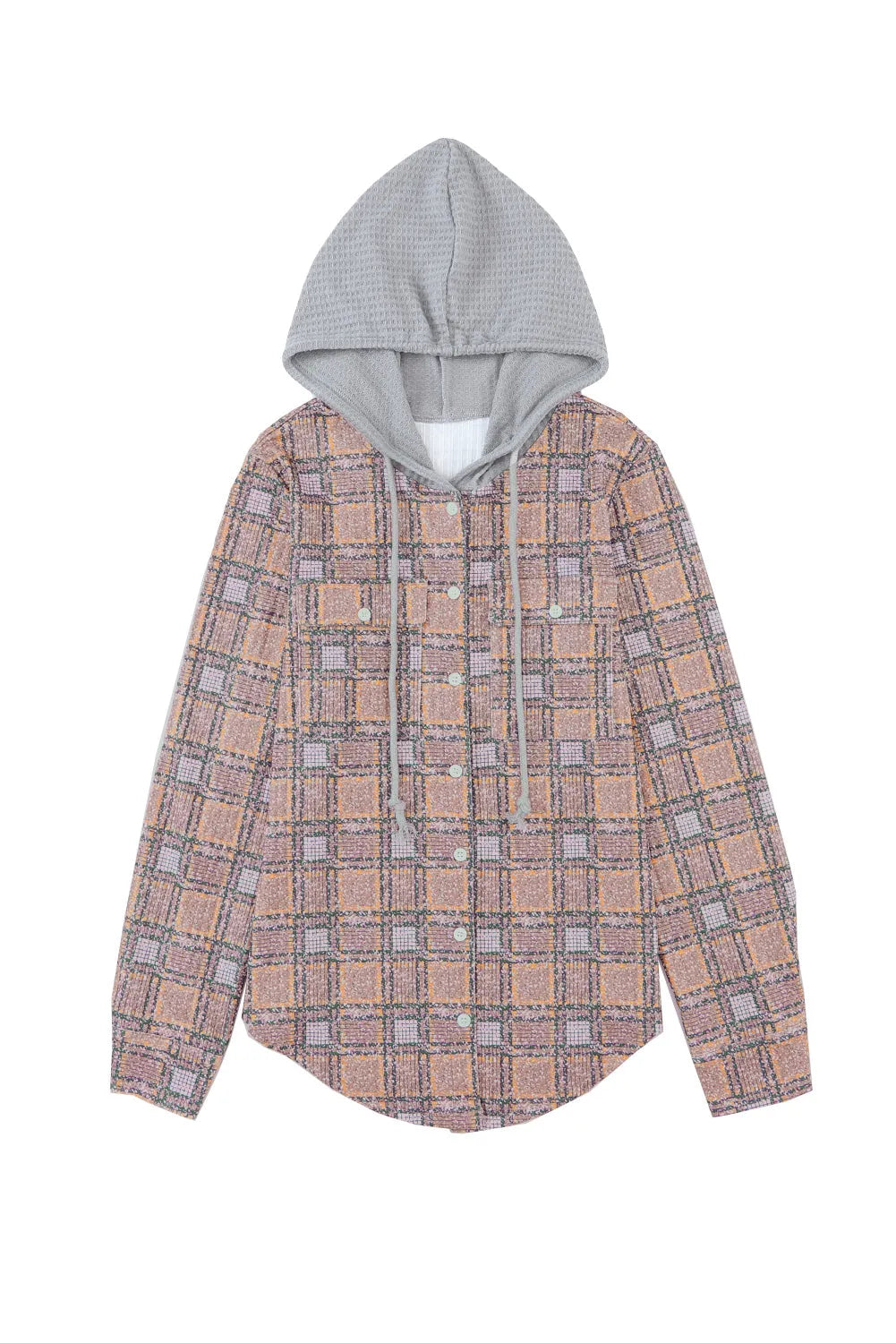 Purple Plaid Contrast Hooded Drawstring Shacket - Chic Meadow Boutique 