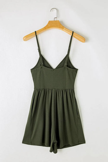 Bottoms/Jumpsuits & Rompers Moss Green Spaghetti Straps Cinched Waist Ribbed Romper