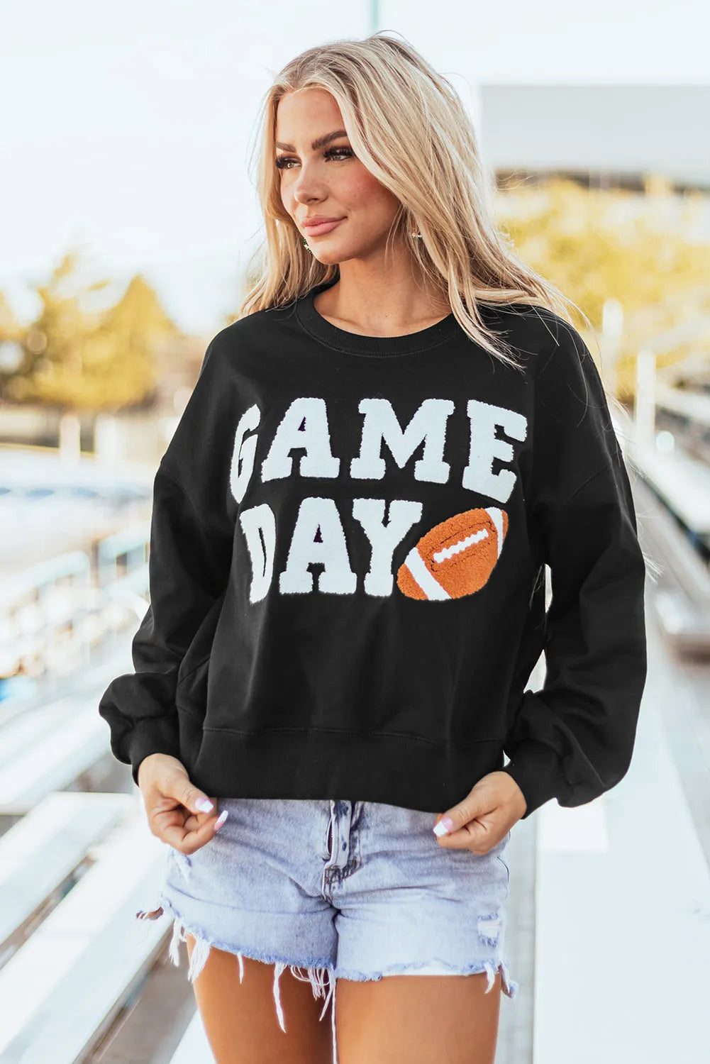 Black GAME DAY Graphic Varsity Pullover Sweatshirt - Chic Meadow Boutique 