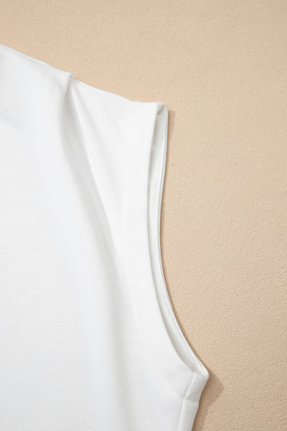 White Solid Color High Neck Cap Sleeve Loose Top