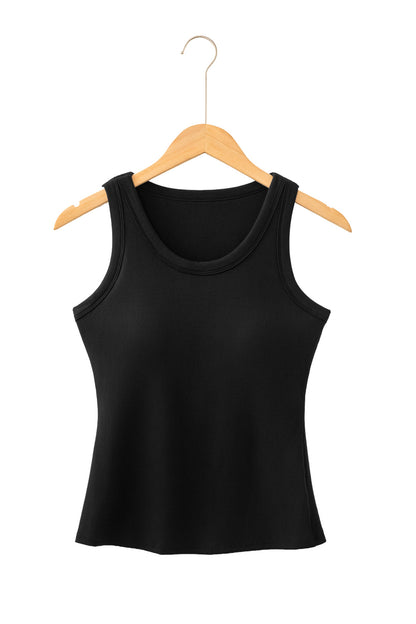 Black Slim Ribbed Padded Tank Top