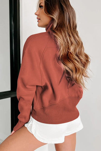 Flamingo Fleece Lined Zip Up Stand Collar Thumbhole Sleeve Sweatshirt - Chic Meadow Boutique 