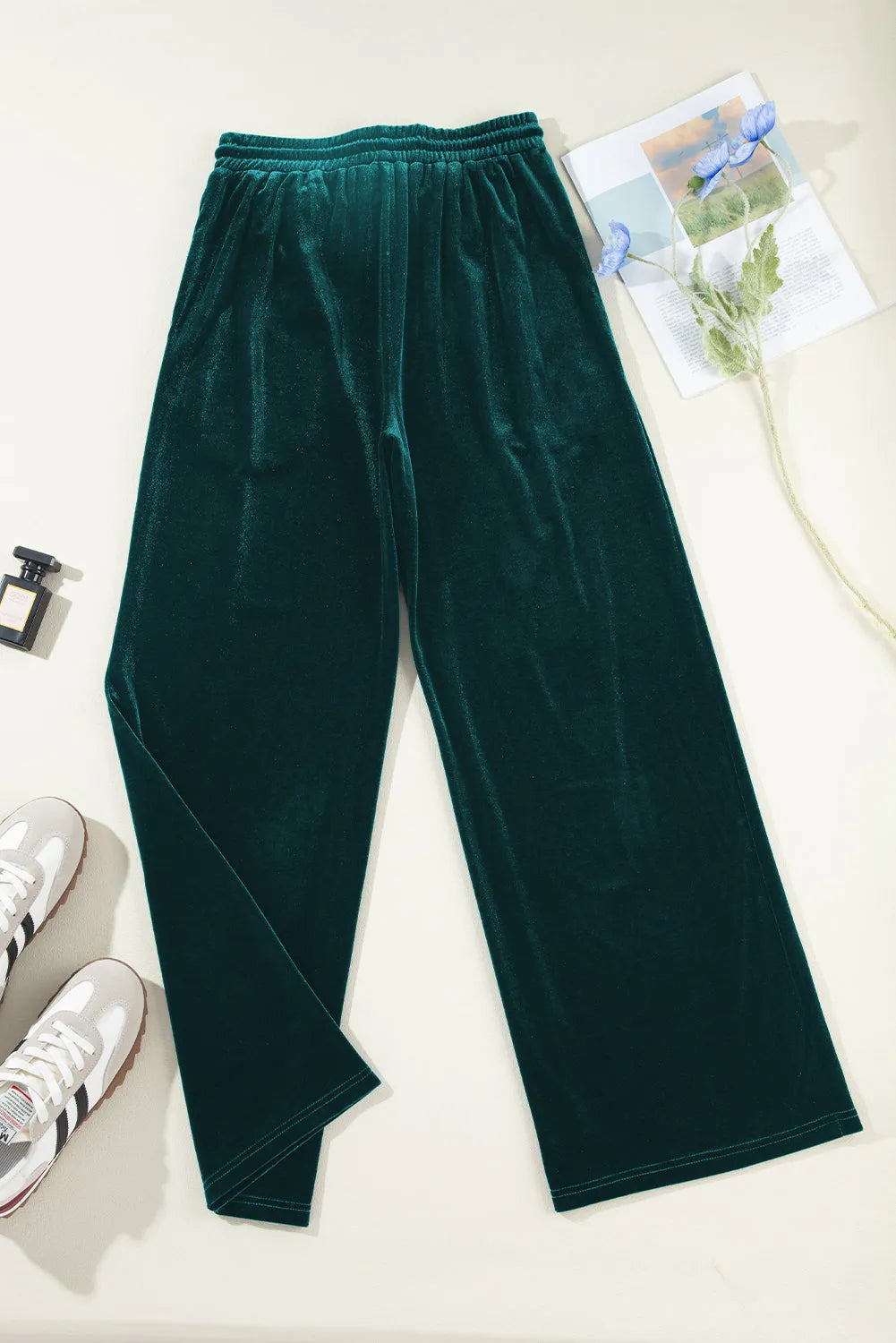 Evergreen Solid Drawstring Waist Wide Leg Pants - Chic Meadow Boutique 