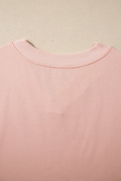 Apricot Pink Solid Color V Neck Tee Drawstring Pant Set