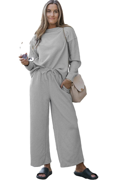 Two Piece Sets/Pant Sets Gray Ultra Loose Textured 2pcs Slouchy Outfit