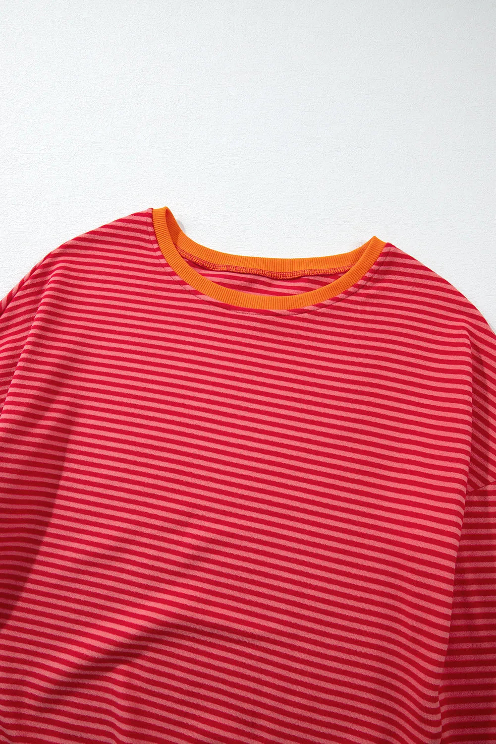 Tomato Red Two Tone Striped Side Buttons Drop Shoulder Top - Chic Meadow Boutique 