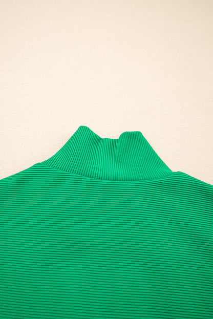 Bright Green Textured Short Sleeve Half Zip Drawstring Waist Romper