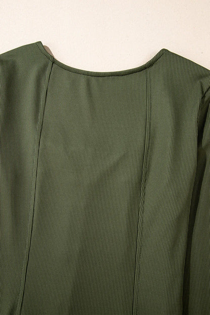 Guacamole Green Rib Knit Square Neck Buttoned Long Sleeve Mini Dress - Chic Meadow Boutique 