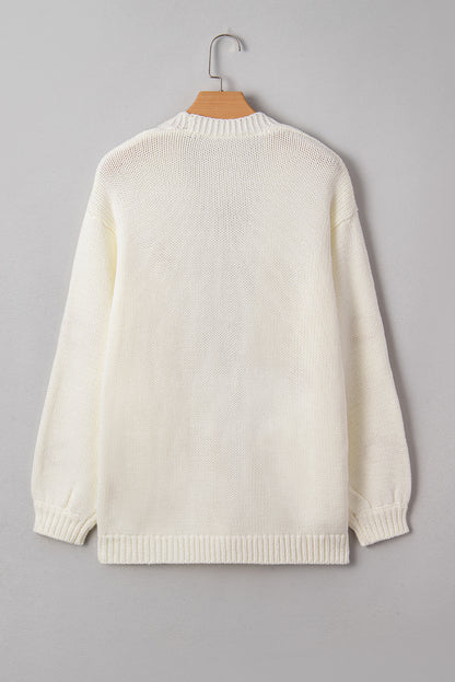 White Pumpkin Print Open Front Drop Shoulder Midi Cardigan