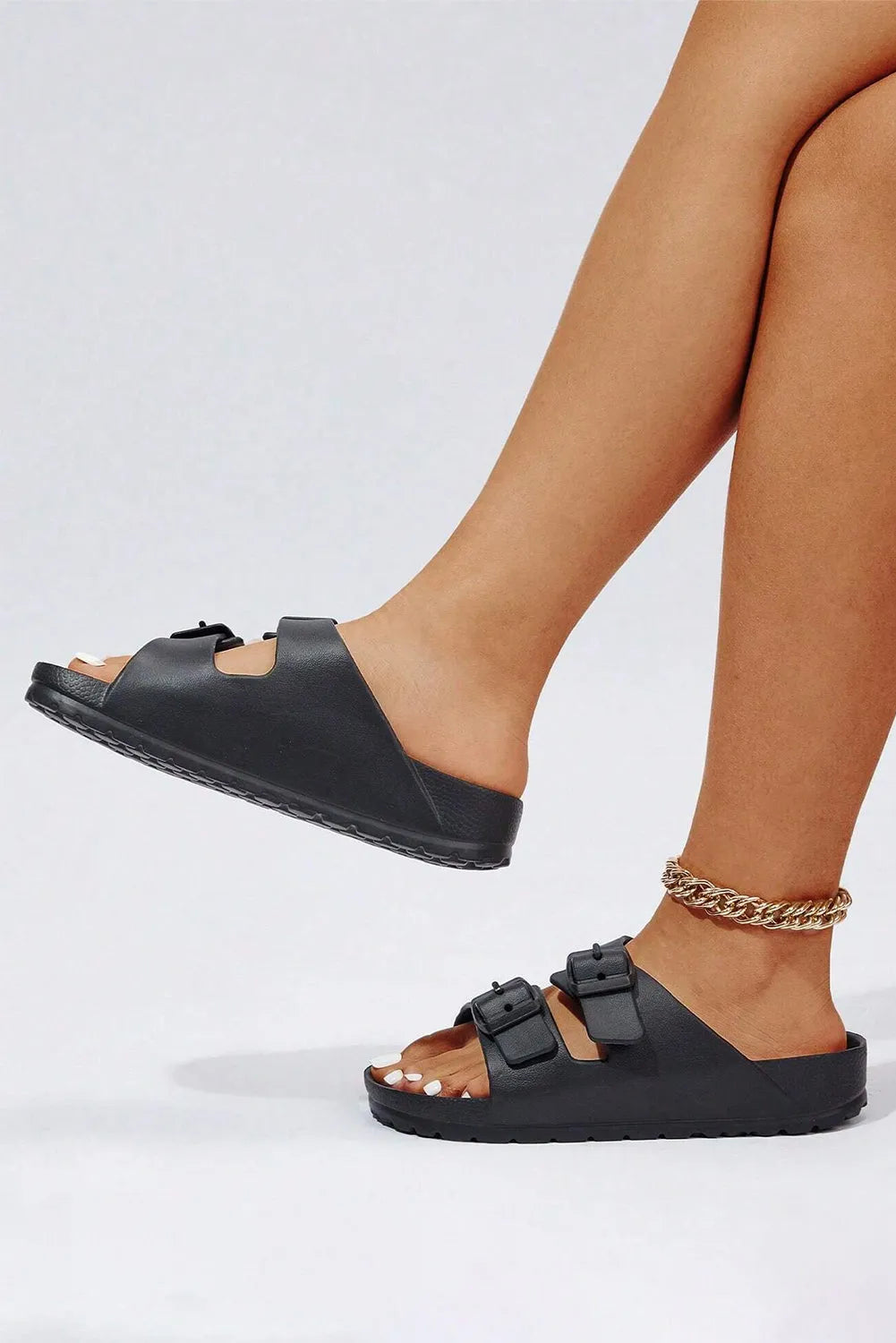 Black Double-buckle EVA Slippers - Chic Meadow Boutique 