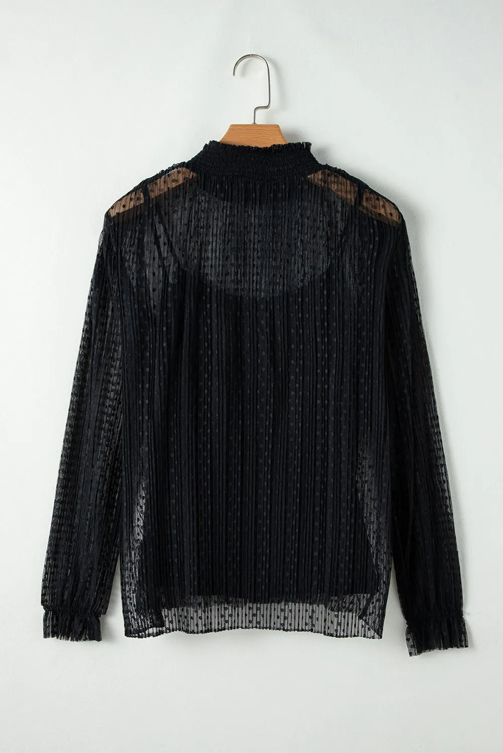 Black Dotty Lace Sheer Mock Neck Long Sleeve Blouse - Chic Meadow Boutique 