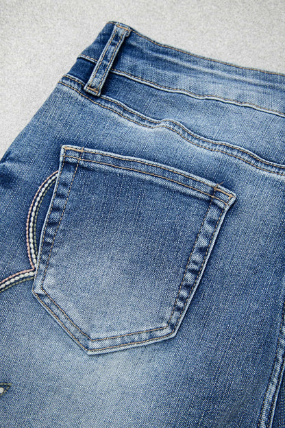 Blue Western Embroidered Flare Full Length Jeans