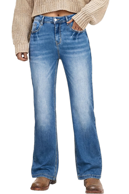 Myosotis Acid Washed Straight Leg Full Length Casual Jeans