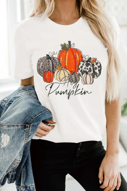 White Rhinestone Hey Pumpkin Graphic Thanksgiving Tee - Chic Meadow Boutique 