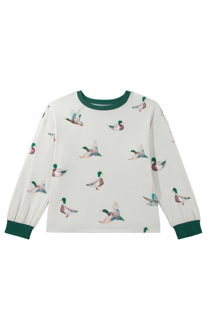 Beige Mallard Duck Print Plus Size Twisted Ribbed Top