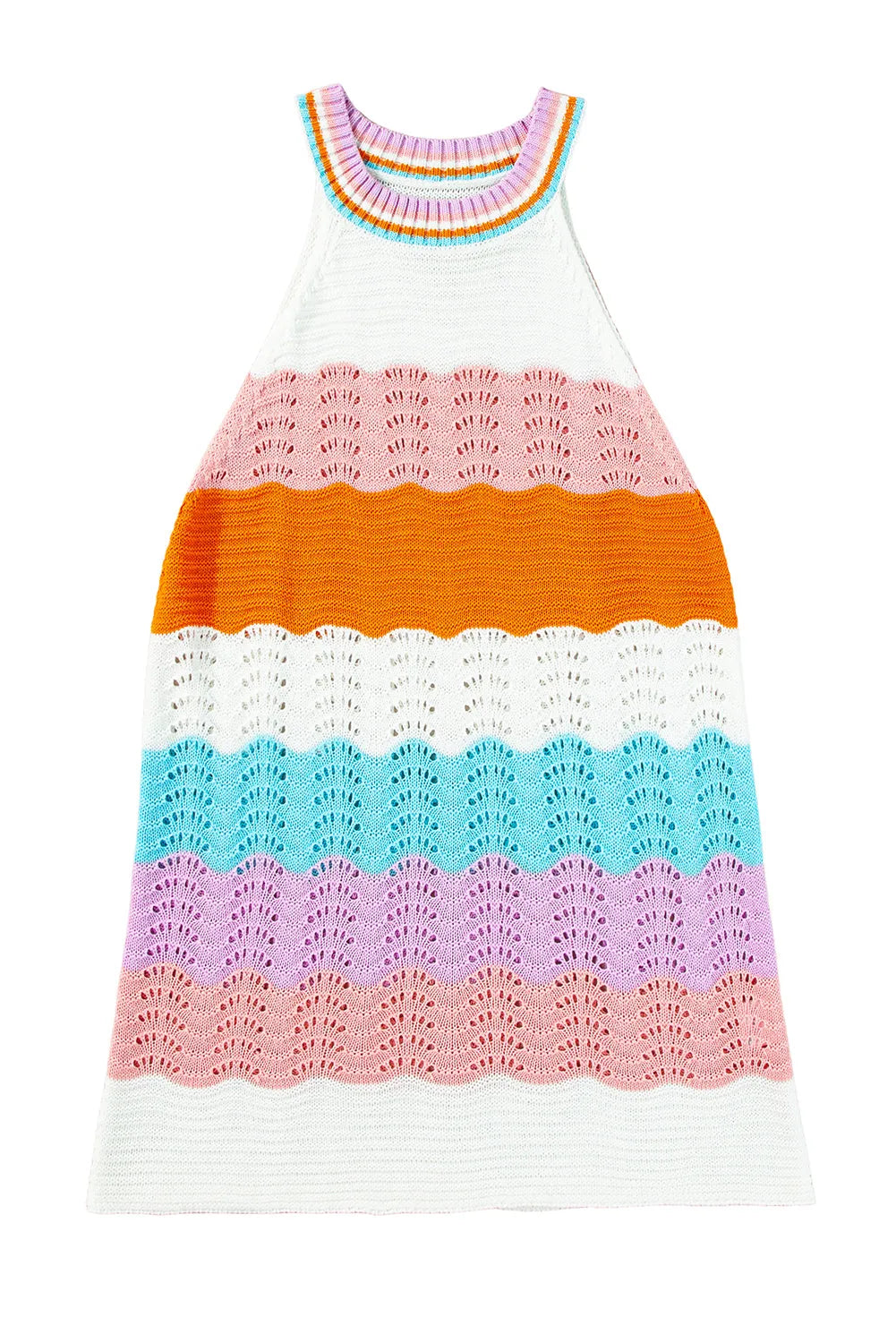 Multicolour Wavy Striped Print Textured Knit Sleeveless Sweater Top - Chic Meadow Boutique 