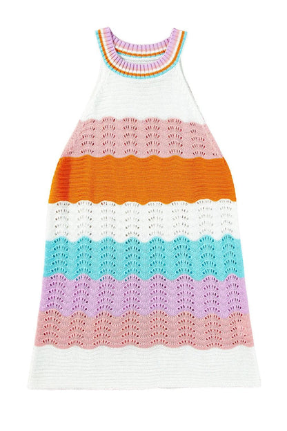 Tops/Sweater Vests Multicolour Wavy Striped Print Textured Knit Sleeveless Sweater Top