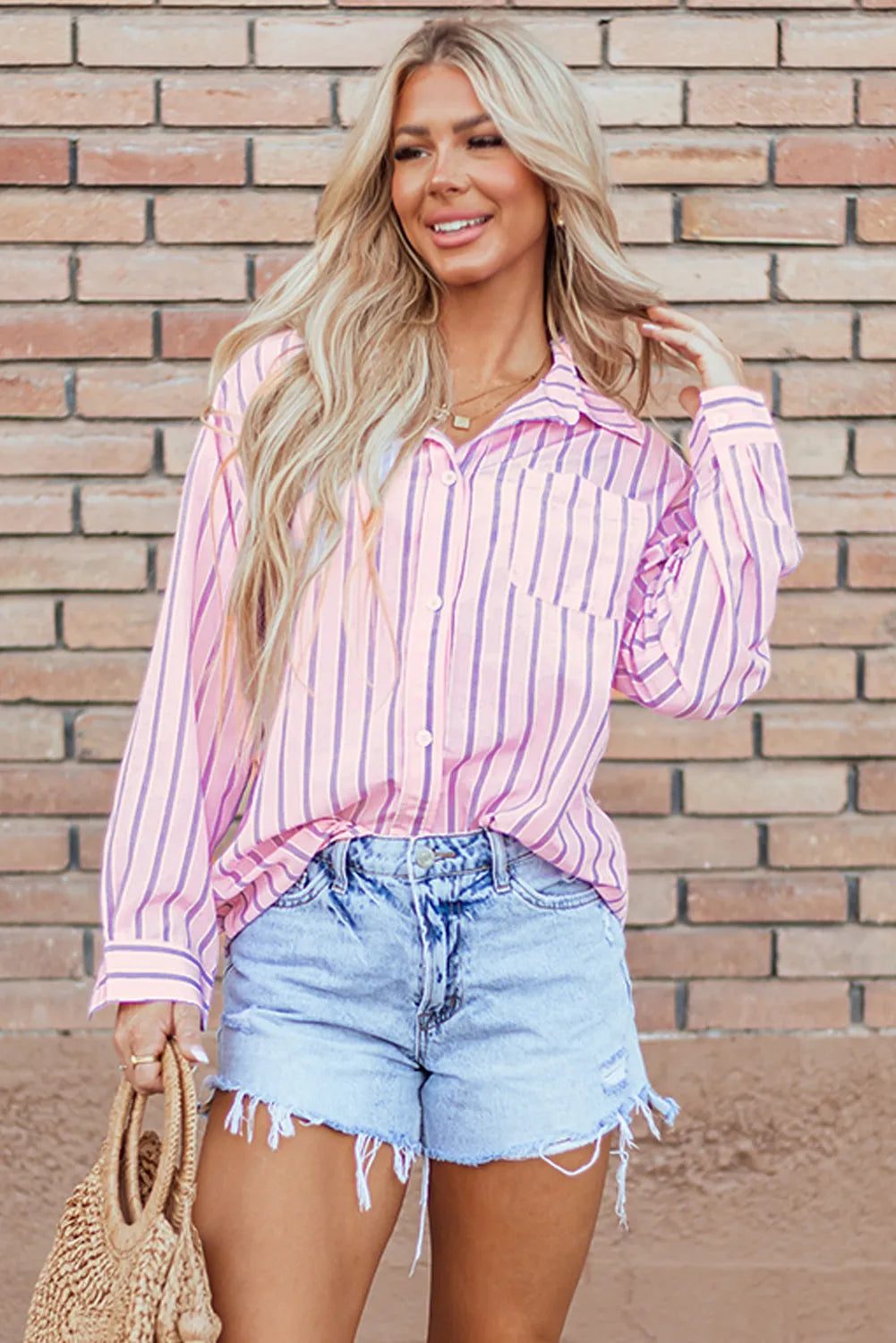 Pink Stripe Chest Pocket Casual Shirt - Chic Meadow Boutique 