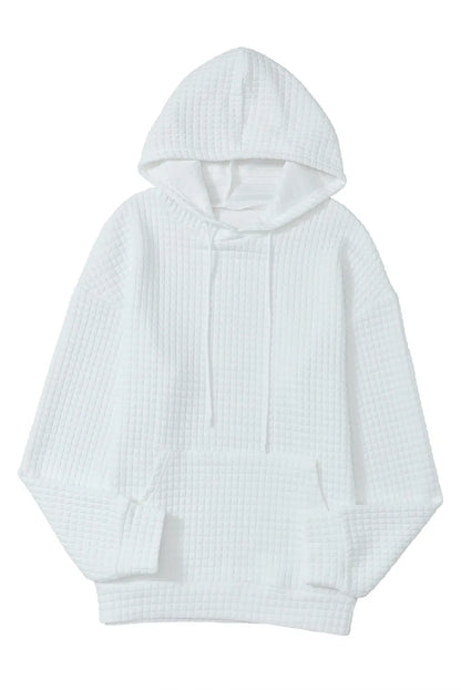 White Quilted Kangaroo Pocket Drawstring Hoodie - Chic Meadow Boutique 