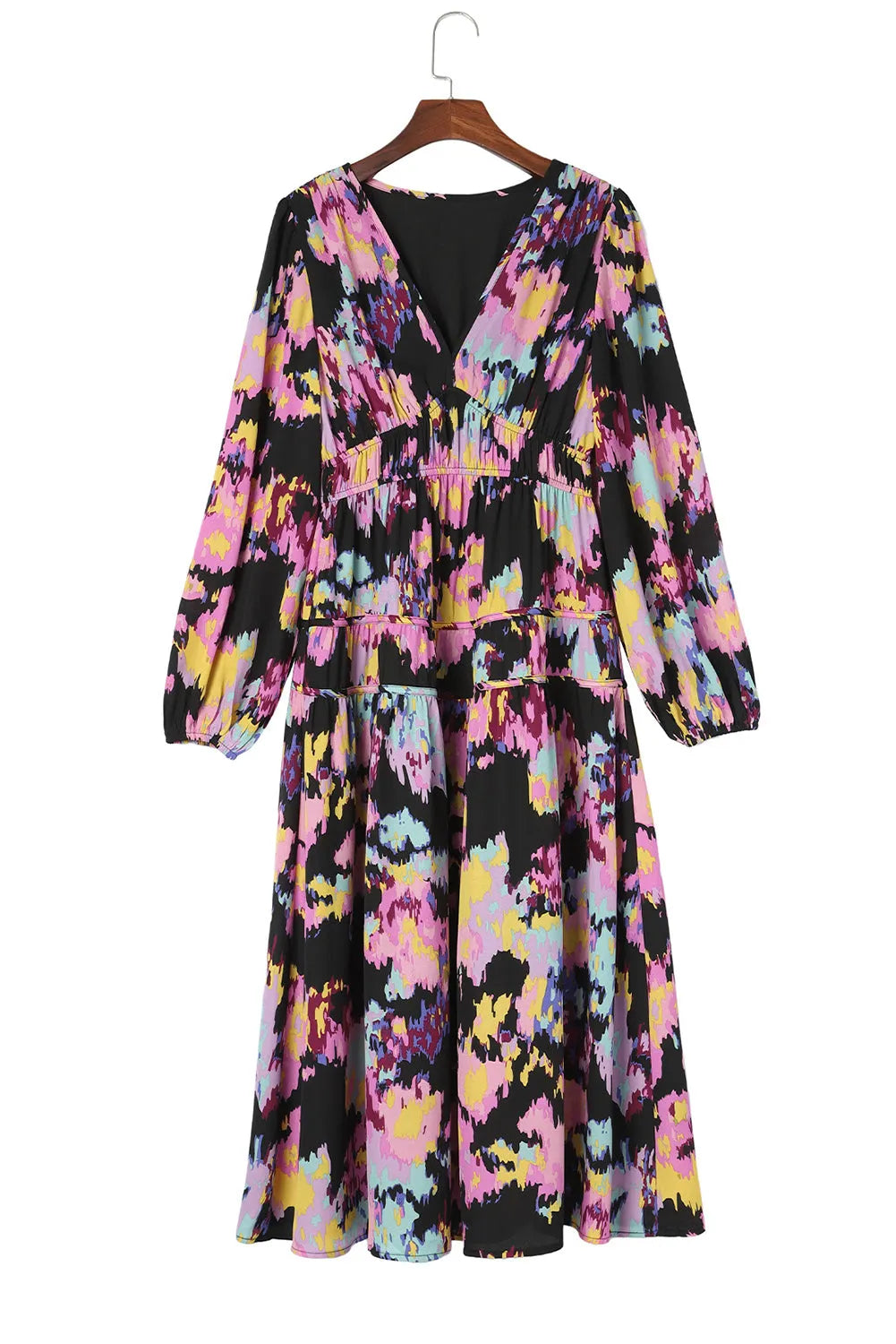 Black Abstract Print Pleated High Waist Maxi Dress - Chic Meadow Boutique 