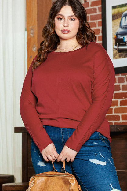 Red Dahlia Piping Detail Plus Size Long Sleeve Top - Chic Meadow Boutique 