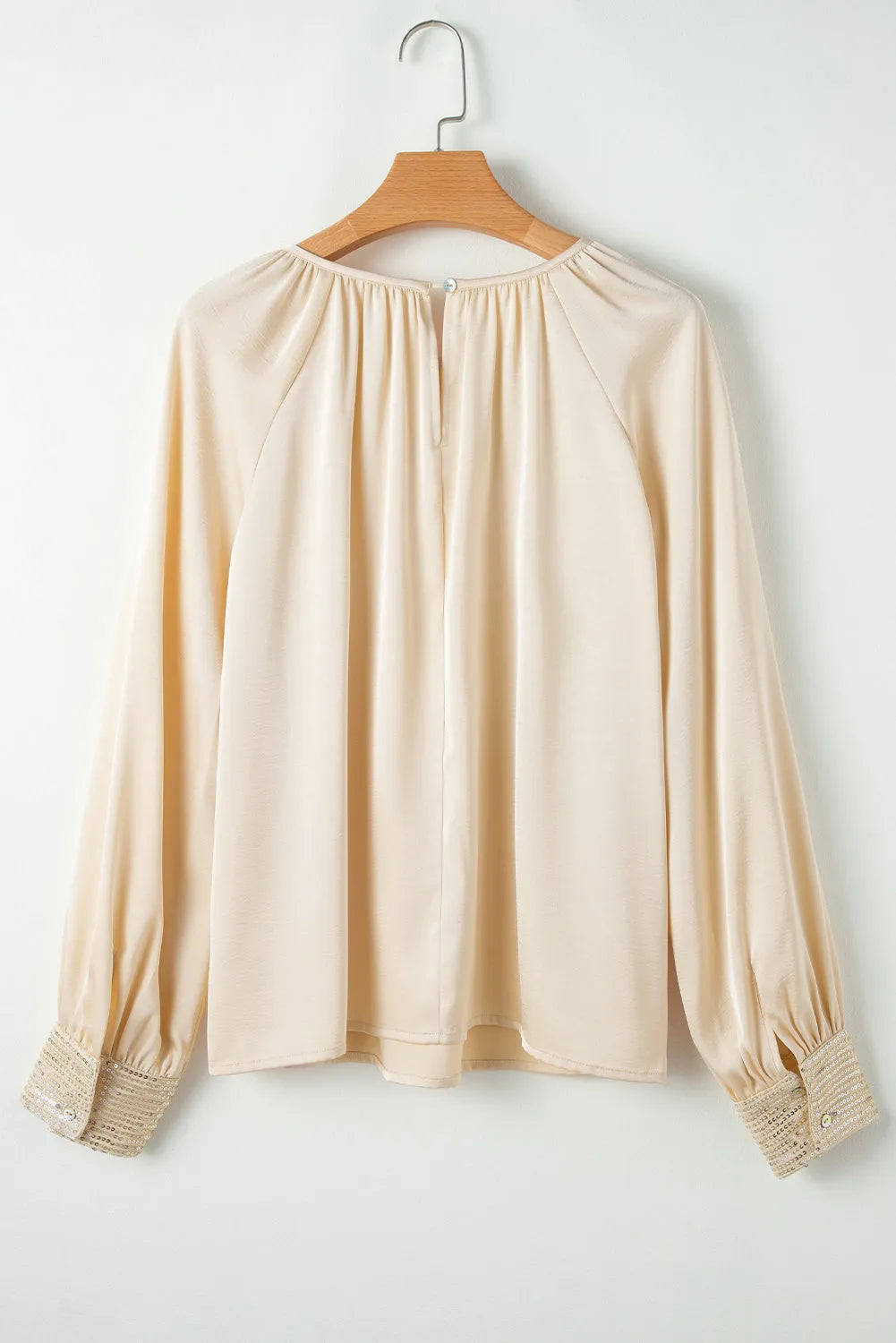 Apricot Sequin Cuffs Bubble Sleeve Blouse - Chic Meadow Boutique 