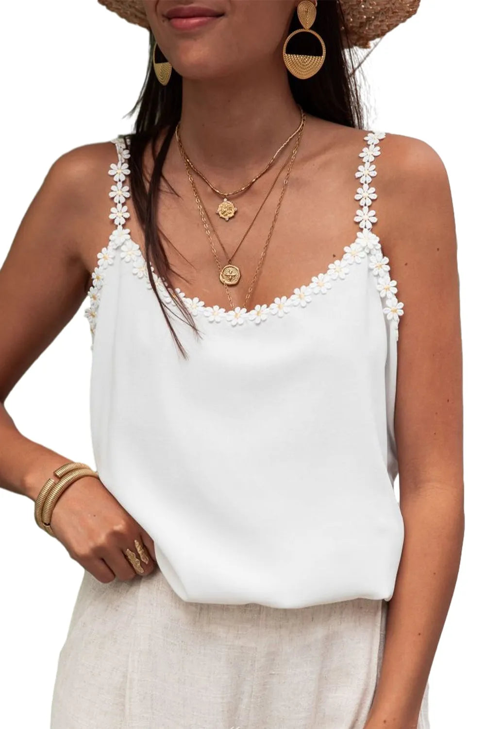 White Daisy Flower Straps Tank Top - Chic Meadow Boutique 