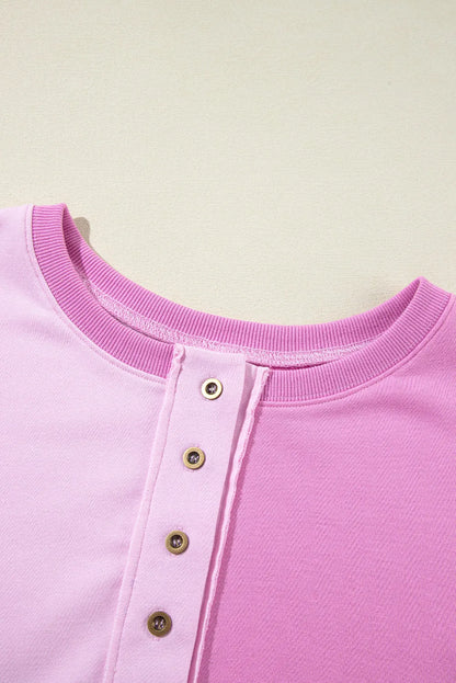 Pink Colorblock Henley High Low Oversize Sweatshirt - Chic Meadow Boutique 