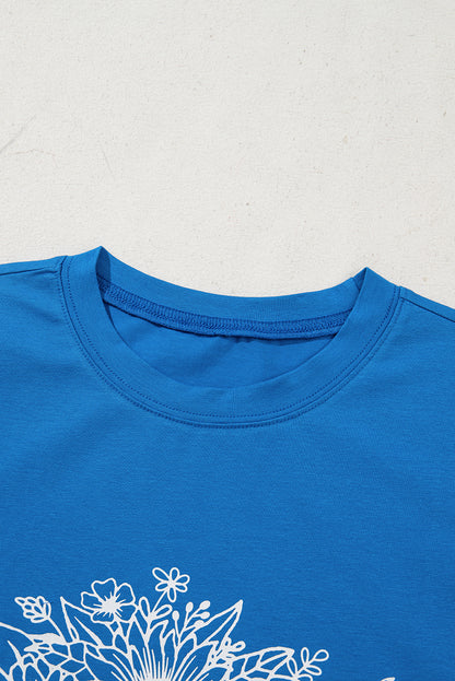 Blue Sunflower Boots Graphic Western Fashion T Shirt