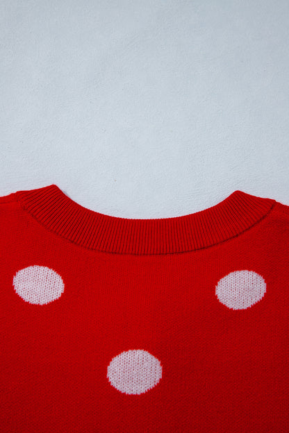 Fiery Red Casual Polka Dot Button Front Long Sleeve Sweater Cardigan