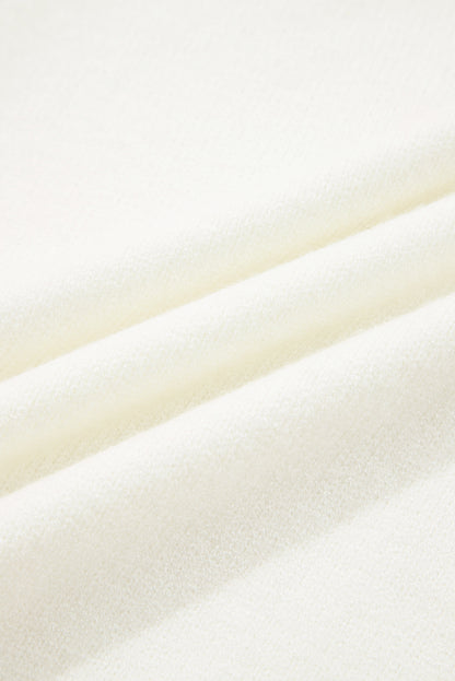 White Embroidered Flower Bouquet Ribbed Trim Loose Sweater