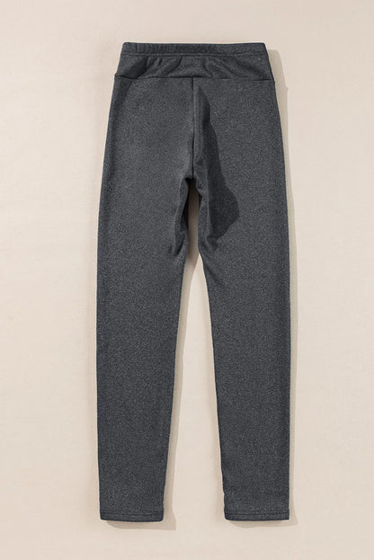 Dark Grey Fleece Lined Thermal Knit Ankle High Waist Leggings - Chic Meadow Boutique 