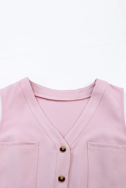 Pink Buttoned Sleeveless Cropped Jumpsuit with Sash - Chic Meadow Boutique 