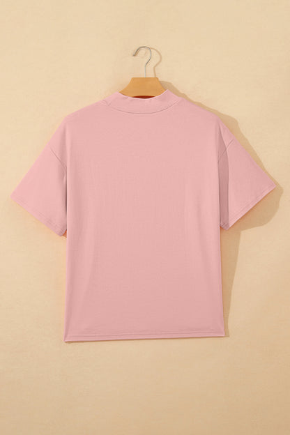 Pink Solid Color High Neck Oversize Tee