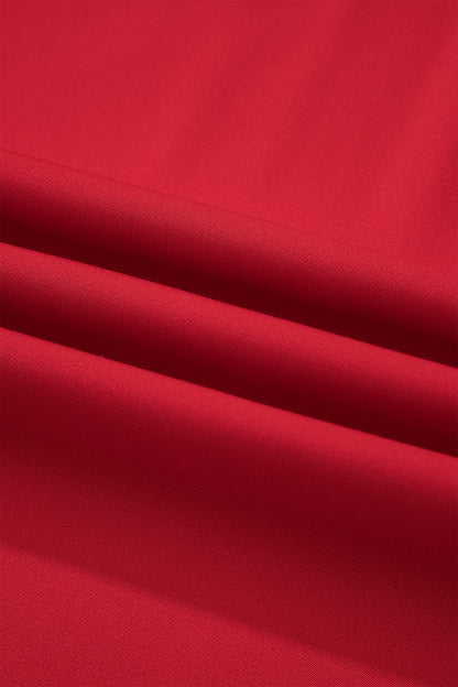 Fiery Red Pleated Detail Pull On High Elastic Waist Loose Straight Pants