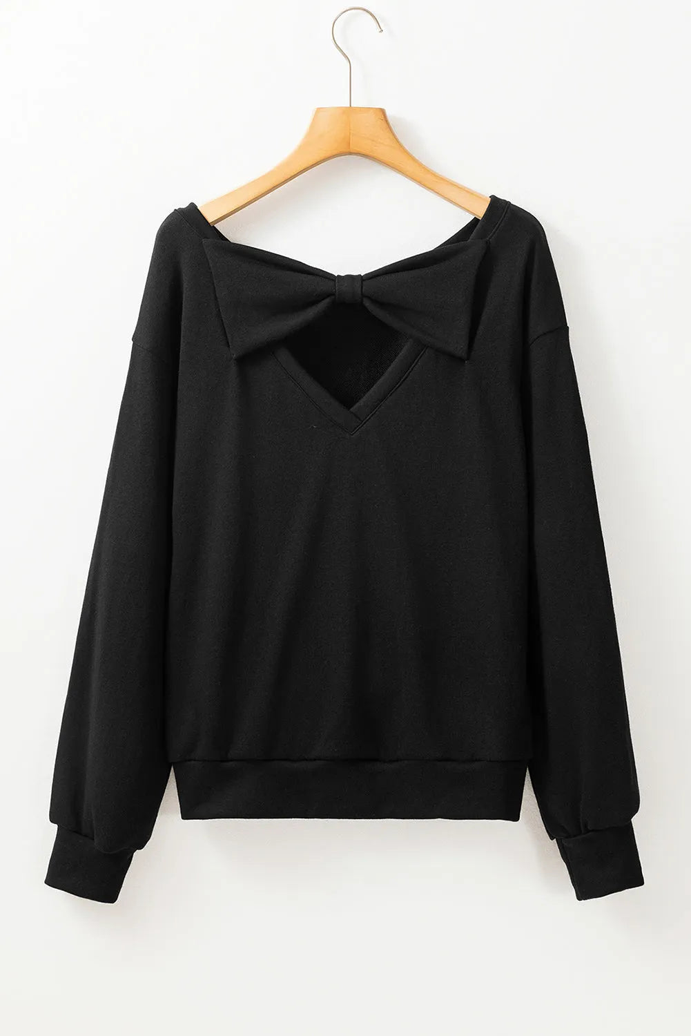 Black Bowknot Dewback Round Neck Sweatshirt - Chic Meadow Boutique 